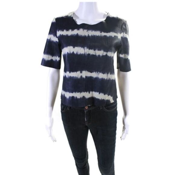 NWT Trina Turk Memphis Tie Dye Striped Lamb Leather Box Top S - Picture 1 of 4